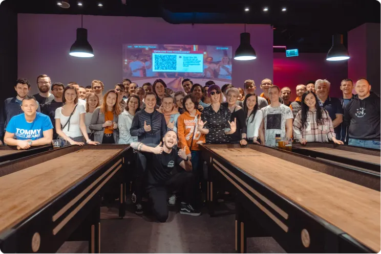 A corporate group playing social games together after work